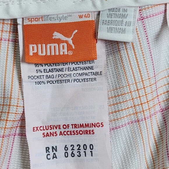 Puma Men’s 40 Plaid Golf Shorts Orange White Performance Flat Front New - Picture 4 of 10